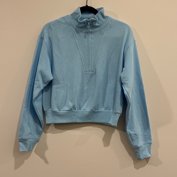 Victoria's Secret Tops - Victoria’s Secret Baby Blue Cropped Quarter Zip Sweatshirt, Medium